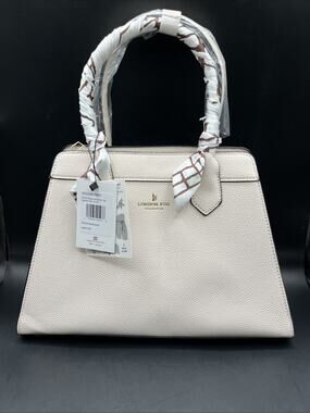 London Fog Collection White cream Beige Purse Bag Tote Pebbled Faux Leather NWT